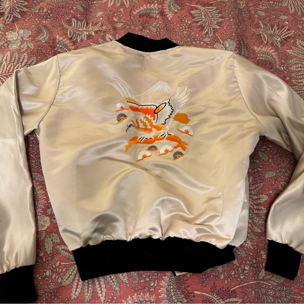 Women's Cream Bomber Jacket with Embroidered Design